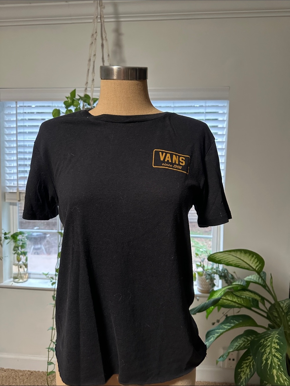 Vans Black Tee with Gold Patch Logo